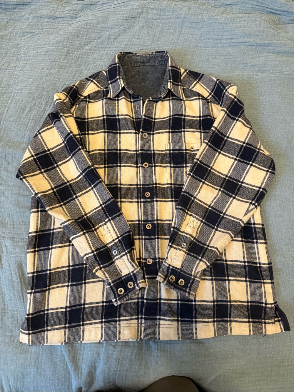 Esprit Navy and Cream Plaid Button-Down Shirt